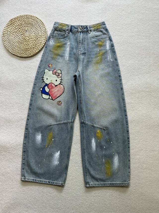 夏季新款 印花 扎染泼墨牛仔弯刀裤 宽松阔腿弯刀裤版型 百搭休闲减龄单品 码数：--
