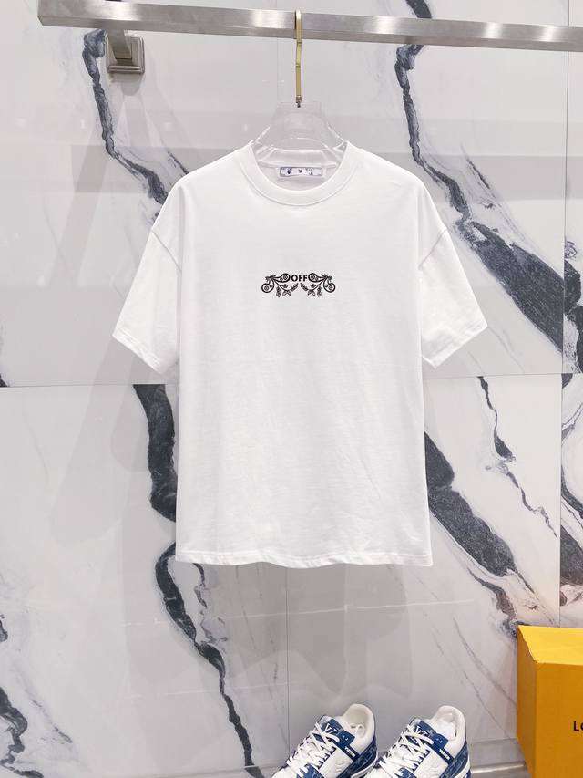 Off-White 260克圆领短袖T恤 个性花瓣箭头Logo印花标识 官方同步 高版本 高品质 时尚个性 百搭潮流 纯原品质 原版面料 吊牌 领标 水洗麦 三