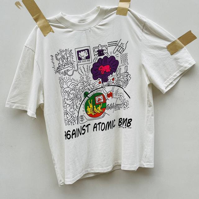 vv07 Keith Haring艺术家复古Rapper穿搭短袖Vintage重磅纯棉T恤高街面料采用230克新疆磨毛纯棉 并经过了做旧水洗工艺，因此手感更加柔