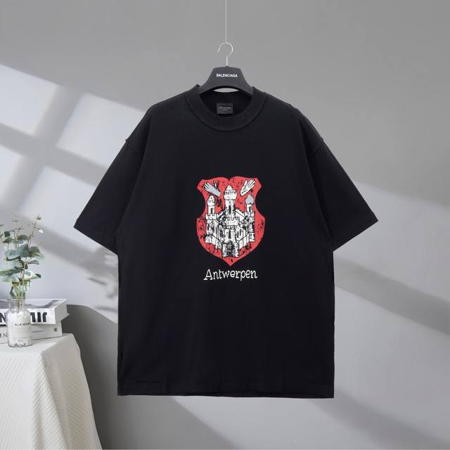 b157# 市场顶级品质 Balenciaga 巴黎世家2025Ss 巴黎城堡反穿做旧磨破印花印花短袖T恤 印花采用进口康丽机直喷工艺 市场顶级的质量 官网品质