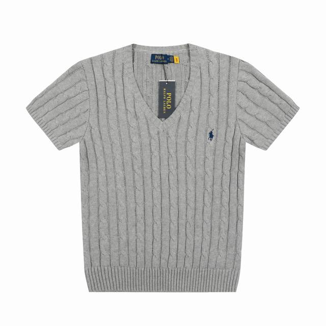 顶级品质 款号：Ds029# 全年不下架 拉夫劳伦Ralph Laurenv领纯色小马刺绣Logo大麻花针织短袖 拉夫劳伦Ralph Lauren女神修身型基础