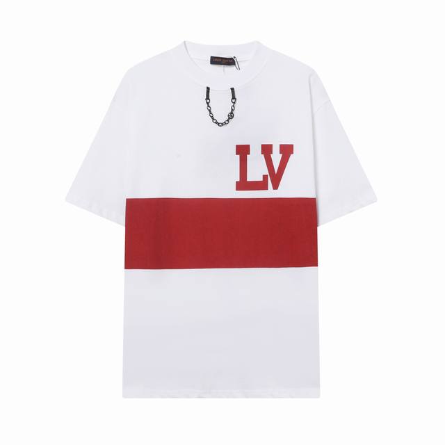 Lv 驴家 25Ss新款金属链条印花短袖 高品质 面料- 采用260克双股精梳棉面料.索罗纳螺纹订织订染国标一级面料 辅料：官网原版三标Logo 尺码： S X