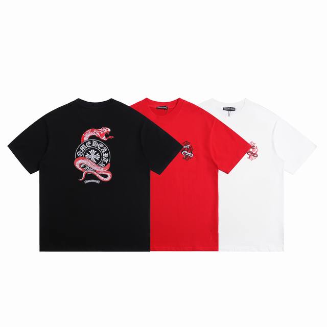 1921# 26支270克双纱棉面料 克罗蛇年绣花款短袖 尺码S M L Xl