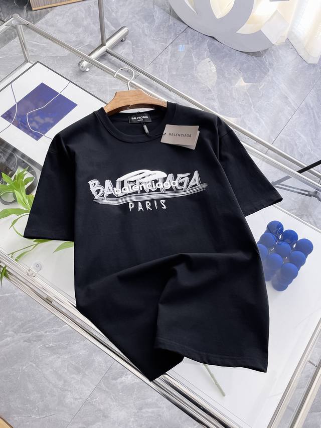 市场有仿版认准工艺和面料 25Ss巴黎家纯棉最新面料 最高版本 胸前字母Bal直喷发泡工艺经典标识图案Logo时尚简约潮流短袖，最顶级的品质专柜原单短袖，顶级制