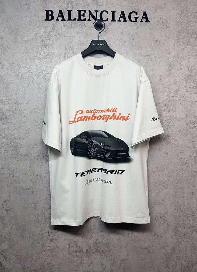 Balenciaga巴黎世家顶级版本1:1官网品质 25夏巴黎联名兰博基尼合作系列汽车轮胎短袖T恤 Lamborghini前后面 左右袖直喷印花 面料260G双
