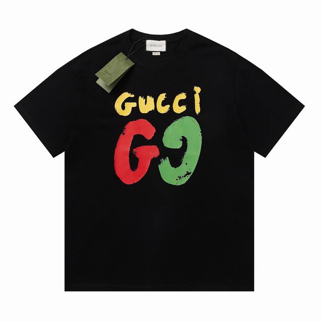 V187 Gucci 2025涂鸦双G印花彩色字母短袖 1面料采用230克纯棉双纱面料 柔软亲肤、透气性强，定位裁剪工艺Oversize宽松大版型，上身效果非常