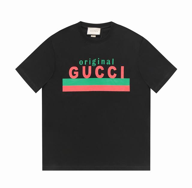 V184 Gucci 古驰 以“Original Gucci”格言和品牌独特的绿色和红色为特色的印花短袖,官方原版,定制32支双纱纯棉面料，克重320G，采用进