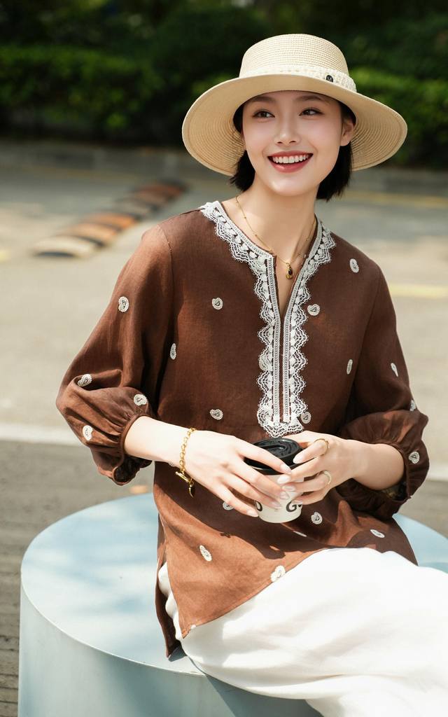 最新新款麻料印花上衣！S-Xl