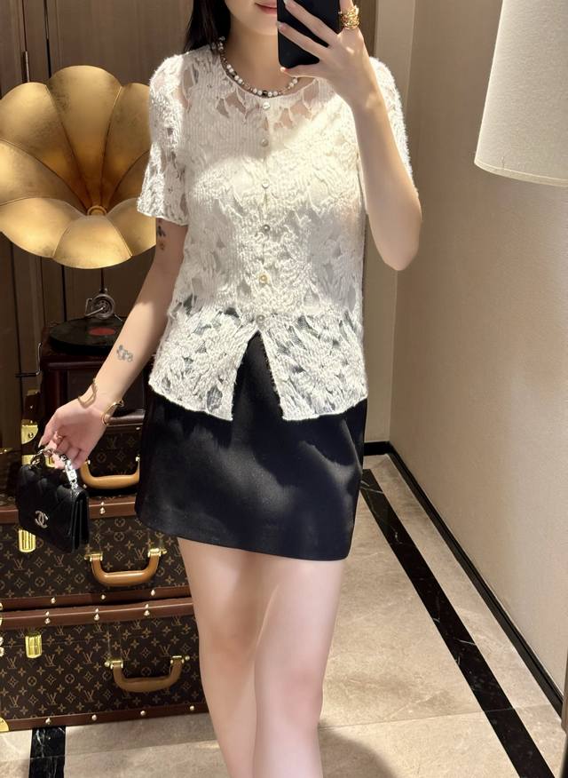 年夏装新品 类丝镂空前后两穿上衣 百搭好看 黑 白S-Xl