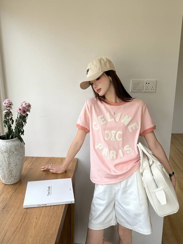 Celiness春夏新款绝美配色 夏天短T天花板 粉色温柔 灰色时髦 烧花立体贴布绣Logo 谁穿都好看 灰色 粉色 Sml