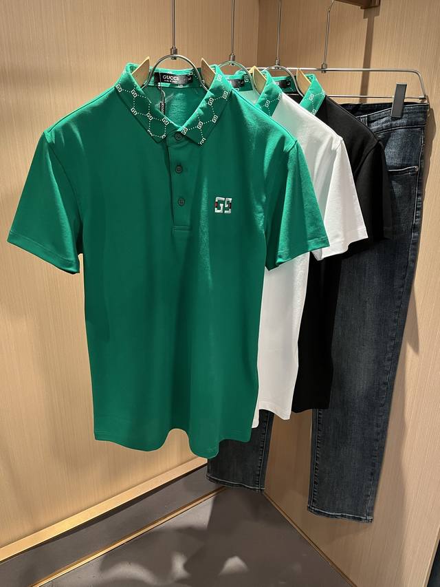 Guc*I 古家2025春夏新款短袖Polo衫，贸易公司渠道稀出，同步官网发售！G家春夏系列情侣上线，胸前刺绣Logo设计！面料透气有一定的自重感，定制原版进口