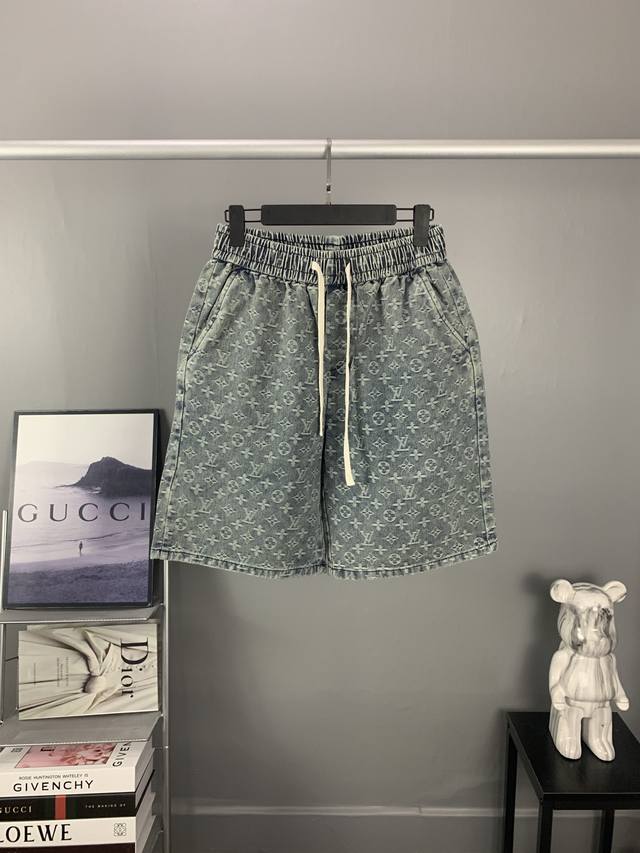 Louis Vuitton路易威登 Lv 扎染满印Ss24夏季新款 Sottfrunk系列牛仔短裤 老花满印Logo 高品质丹宁牛仔面料 洗水做旧 男女同款 面