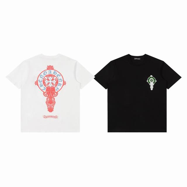Chrome Hearts Ch 克罗心 梵文马蹄锤子发泡印花情侣圆领短袖T恤-顶级版本 Color：黑色 白色 Size：S M L Number：25032