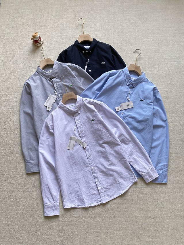 新增25新款配色！Lacoste法国鳄鱼高品质牛津纺长袖衬衫 定织纯棉牛津面料 成衣水洗 细节全部还原 宝盖头袖叉 袖口有收2个活褶 工艺全部对版 袖子 领口纽