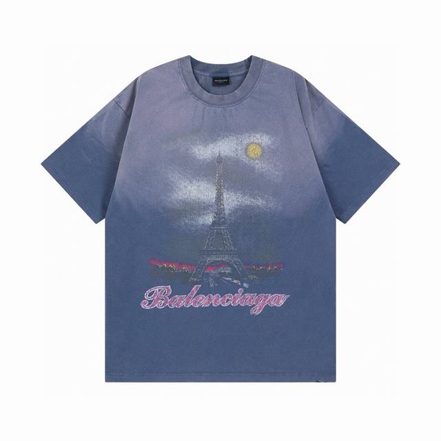 Balenciaga 巴黎世家2025 Ss 埃菲尔铁塔喷墨渐变彩印短袖T恤 本市场No.1的质量 真正天花板品质 全部原版开发注意细节图 避免被盗图商家混发