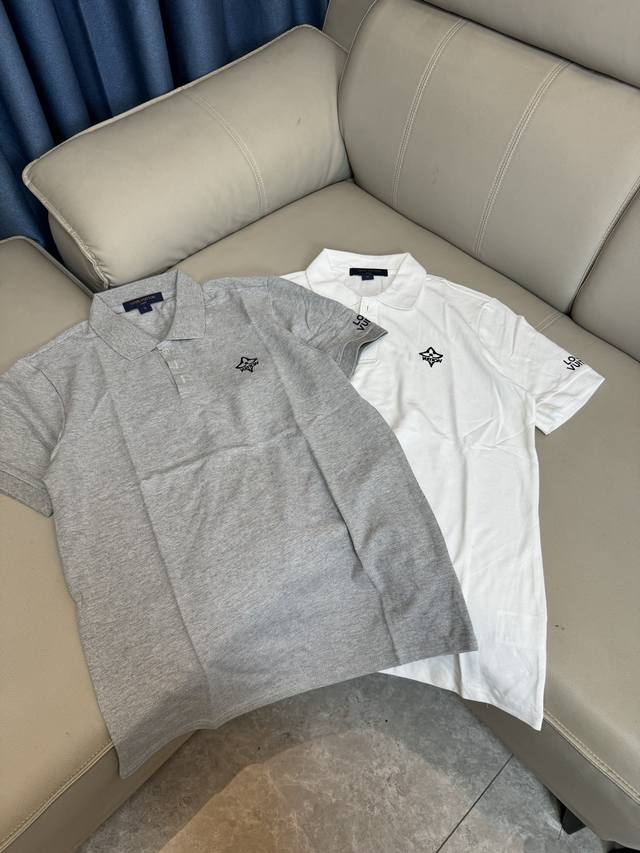 Lv 路易 25Ss新款 撞色领珍珠扣 Logo刺绣polo 230克重双纱全棉珠地 颜色：黑 白 码数：S M L Xl