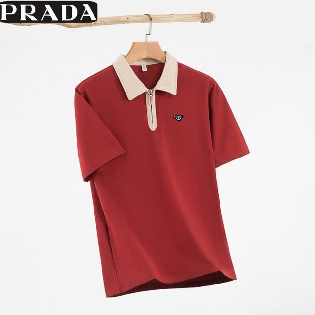 普拉多prada 25新款夏季新款，夏夷定限情半拉链短袖款侣短袖polo衫，男士短袖T恤 如热今销顶的级量流款！高品质220克杜邦索罗那工艺，面光料滑，正夏适季