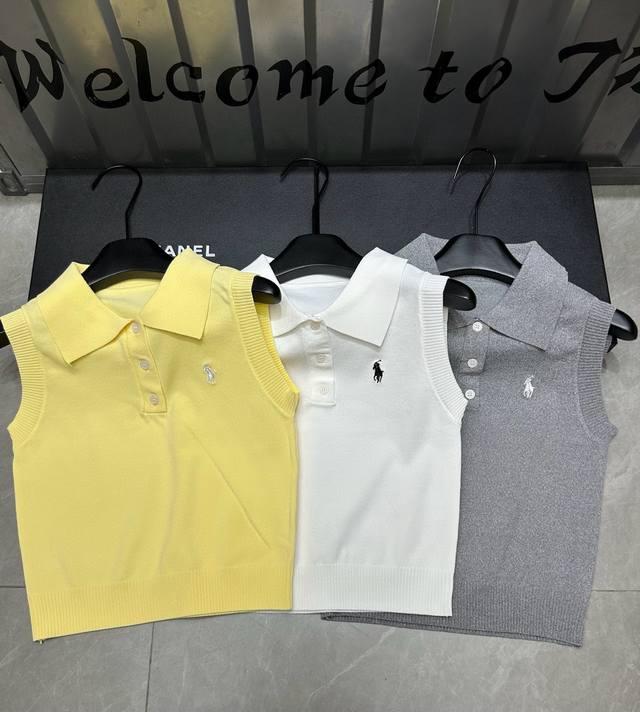 Ralph Lauren 拉夫劳伦Rl小马刺绣翻领针织背心 款号：25670104324 颜色：黄色 白色 灰色 尺码：均码 80-125斤
