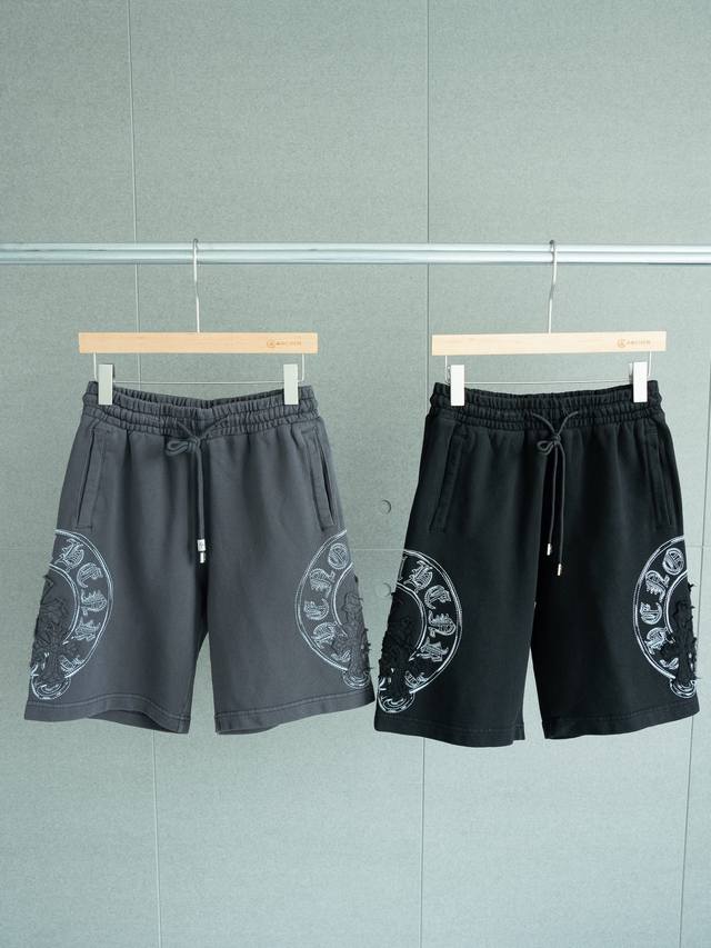 Chrome Hearts 克罗心 25S S 重工素描刺绣贴布十字架棉质短裤五分裤 货号：181 颜色：灰色 黑色 尺码：M L Xl Xxl 尺寸推荐：M码