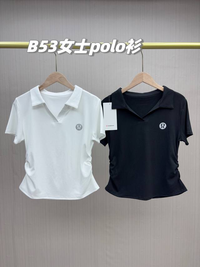 一包2件，颜值逆天！Lulu2025夏季新款商务女神范小蛮腰polo，高弹力短袖T恤，修身遮肉运动上衣！绝对服Lulu家的设计师，真的超级百搭好看，褶皱小蛮腰+