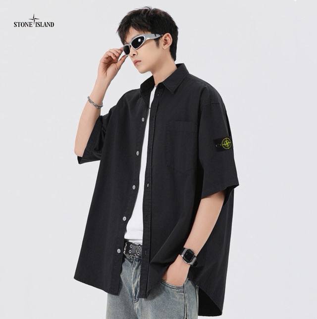 Stone Island石头岛 高品质全棉欧美西部牛仔风渐变水洗长袖牛仔衬衣外套 高街达人潮款∽ 采用国标新疆棉纱梭织面料 轻酵水洗保色工艺 亲肤透气舒适有质感