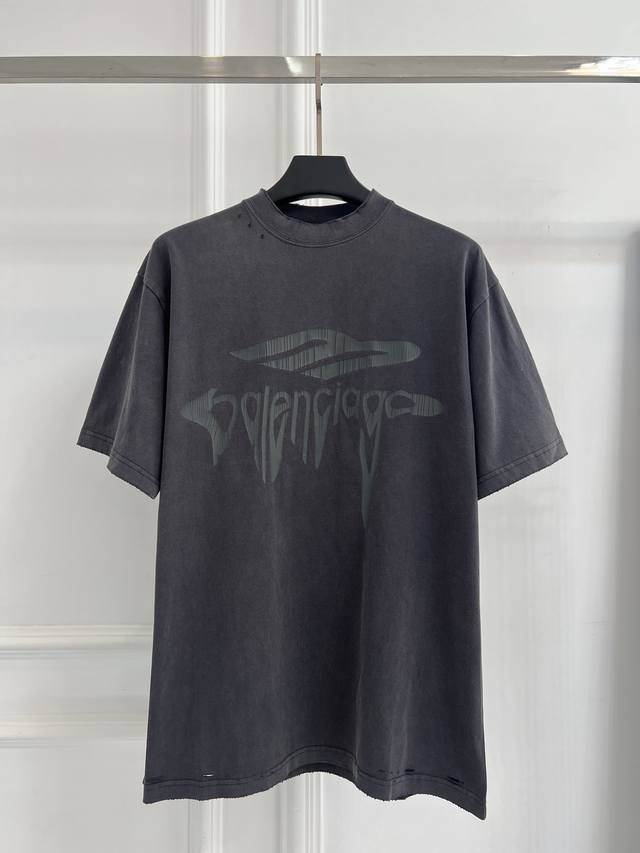 顶级最高版本 尺码偏大 B家 巴黎世家 Balenciaga 经典溶解重工艺印花圆领半袖T恤短袖 男女同款 情侣款 宽松版型 最高版本 原版面料 高版本 高品质