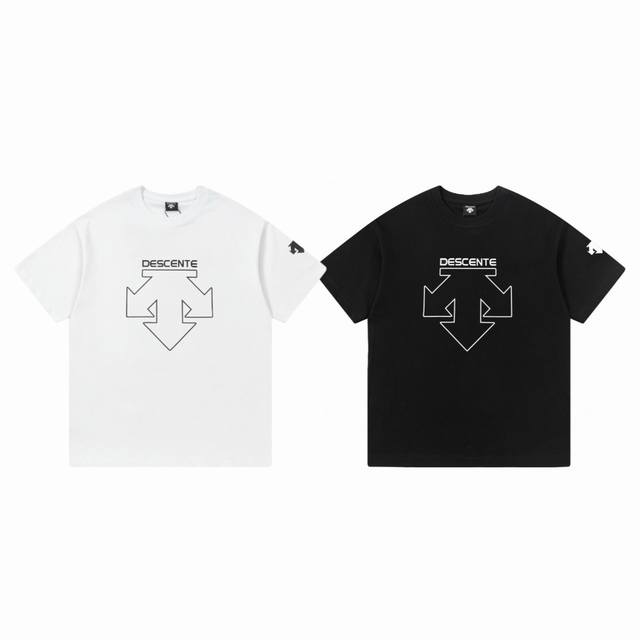 Descente 迪桑特专柜同步镂空 Logo 印花袖标情侣圆领休闲短袖-原单版本 Color：白色 黑色 Size：S M L Xl Number：25045