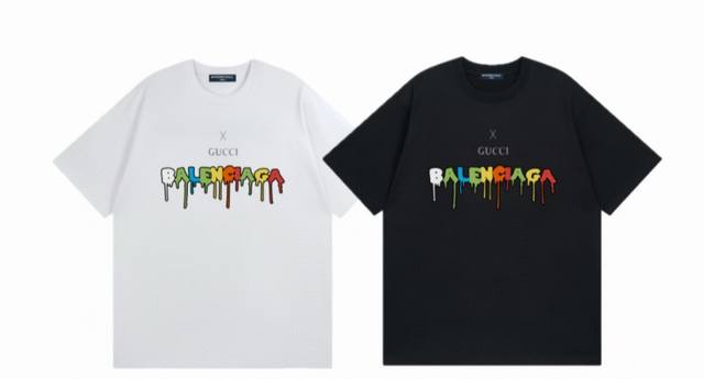 Balenciaga Gucci 巴黎世家 古驰联名 25Ss 印花短袖 高版本 重工 短袖T恤 顶级用料 限量发售！ 面料：250克 双纱双股用料 预缩定型