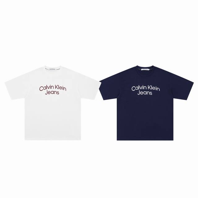 Calvin Klein Ck 最新专柜款撞色字母Logo印花情侣圆领短袖 T恤-原版代购品质 Color：藏青色 白色 Size：S M L Xl Numbe