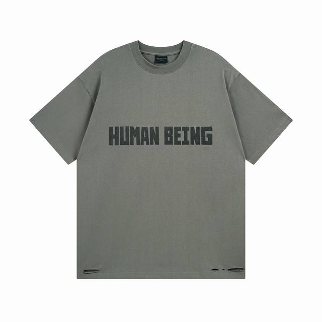 Balenciaga 巴黎世家2025 Ss 正面以Human Being艺术鬼裂印花做旧磨烂短袖T恤. 本市场No.1的质量 真正天花板品质 全部原版开发注意