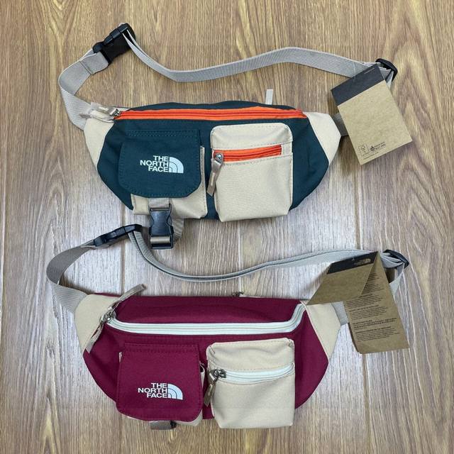 The North Face Tnf北面多口袋撞色工装运动休闲腰包胸包单肩包斜挎包 颜色：绿色 红色 尺寸：37X 8 Cm Id：902