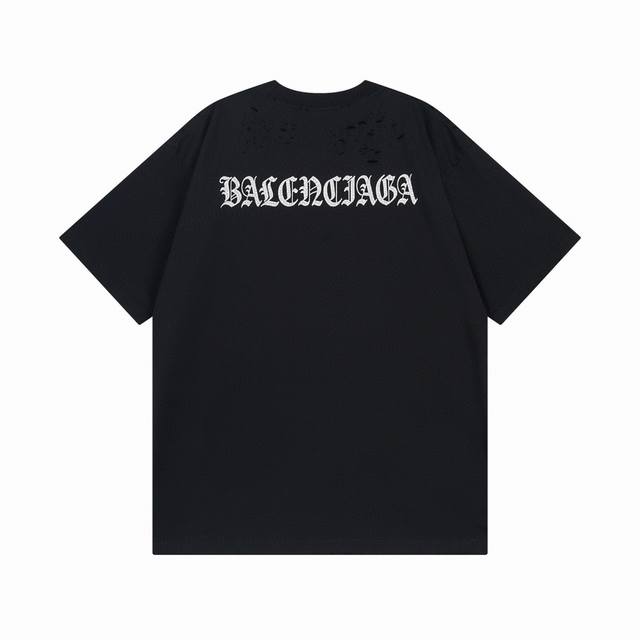 Balenciaga 巴黎世家 2025 Ss 后背梵文字母Logo水洗磨烂破洞做旧短袖T恤 本市场No.1的质量 真正天花板品质 全部原版开发注意细节图 避免