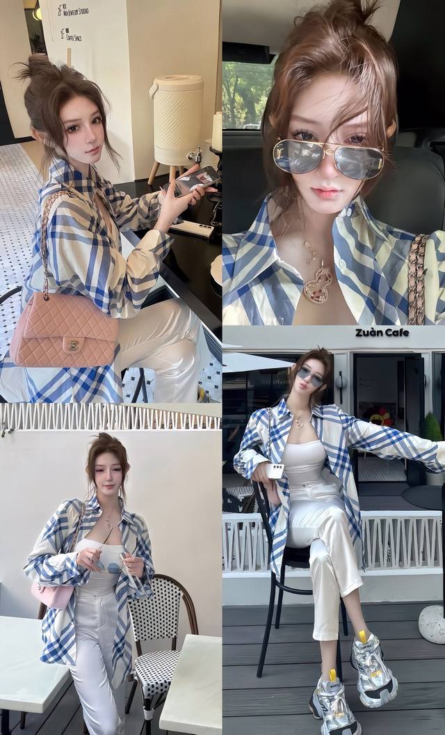 上新 Bbr巴宝莉刺绣格纹衬衣 ：自拍超美 蓝色很显白显气质 出游季衬衣必备 精致刺绣不单调哈 尺码：Sm S M 衣长 70 72 胸围 118 120 肩宽