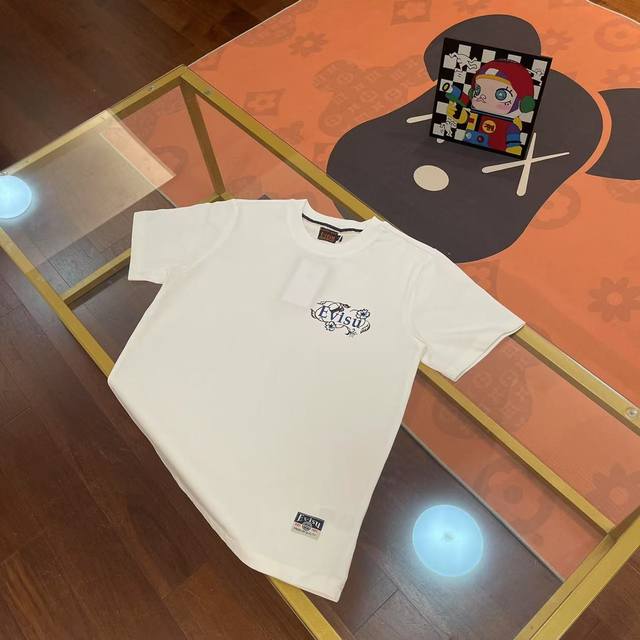 Evisu福神2025新款男士字母小花大M短袖 颜色 白 尺码：S-Xxl S码 肩宽44 胸围96 衣长68 适合身材 -120斤 M码 肩宽46 胸围102