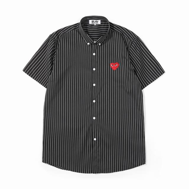 Cdg play川久保玲经典爱心刺绣小标条纹短袖衬衫 定制主标 辅料 水洗齐全 品牌精密刺绣标 修身版型 穿着舒适透气 随性时髦可搭配任意下装 春夏可防晒 秋冬