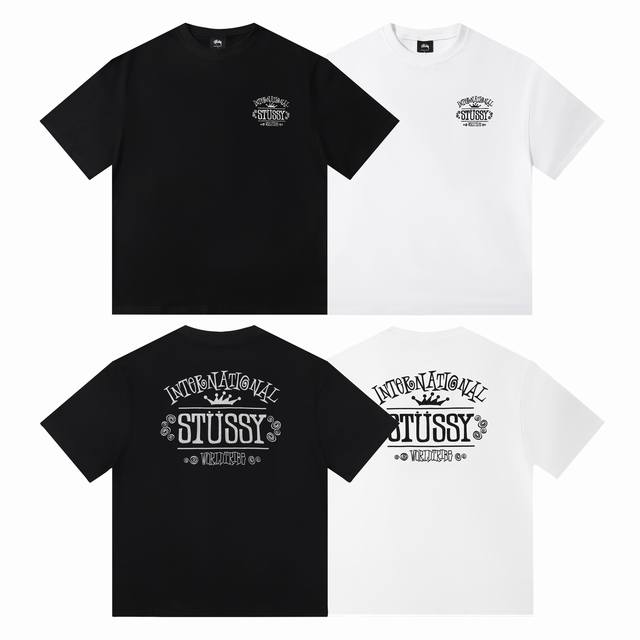 顶级版本 Stussy斯图西 Ss25新品Worldwide Ls Tee皇冠英文字母标语印花Logo文化涂鸦美式复古Cleanfit高街西海岸情侣宽松短袖T恤