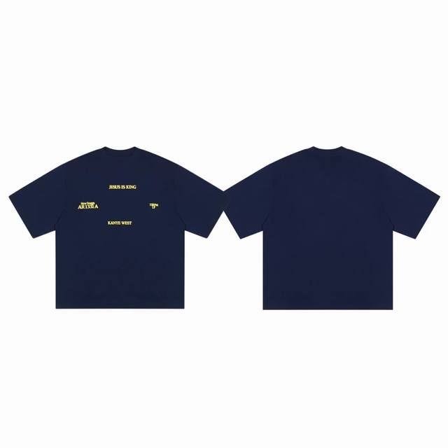 Cpfm Kanye 侃爷 West 字母 Jesus Is King 发泡印花大版型情侣圆领休闲短袖-原单版本 Color：藏青色 Size：S M L Xl
