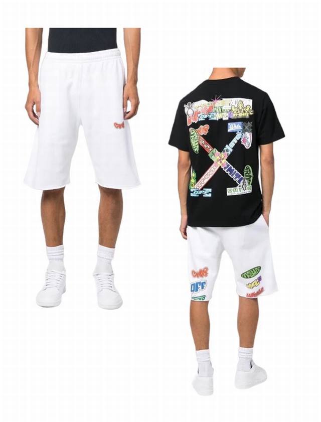 现货： # 春夏新品！ 品牌：Off-White 彩色Logo徽章款五分裤 短卫裤！ 颜色： 黑色 白色 尺码：Xs-S-M-L 做工： 立体剪裁：一片成型 裆
