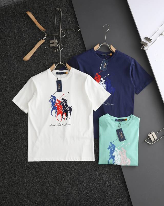顶级复刻 Ralph Lauren 拉夫劳伦2025夏季新款战马印花圆领T恤 官网同步 男女同款 小红书热门爆款 各大网红博主纷纷上身 强烈推荐 细节：主标Lo