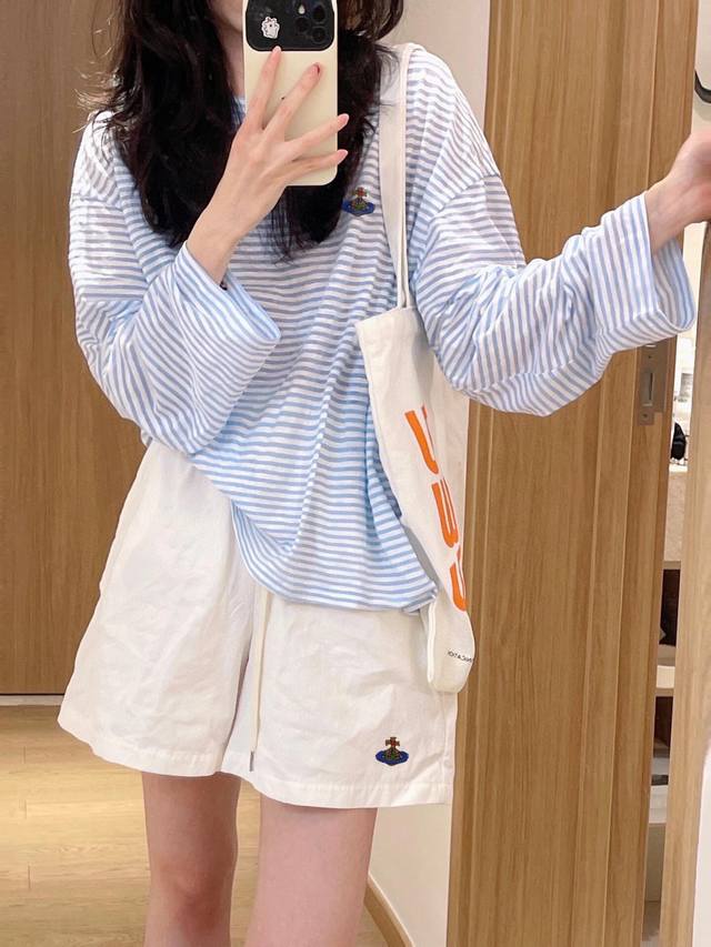 上新 套装 西*后 清新氧气蓝土星刺绣条纹套装 夏日限定 视觉就让人降温的套装 简单干净的感觉太爱了～ 颜色：蓝色 码数：Sml S码推荐： 80~100 M码