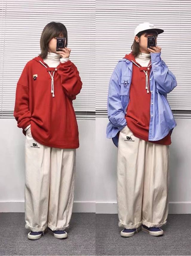 New Balance 日系阔腿宽松工装休闲裤情侣款 Color: 米杏色 Size: M-Xl M 腰围86 臀围112 裤长93 Cm L 腰围 臀围116