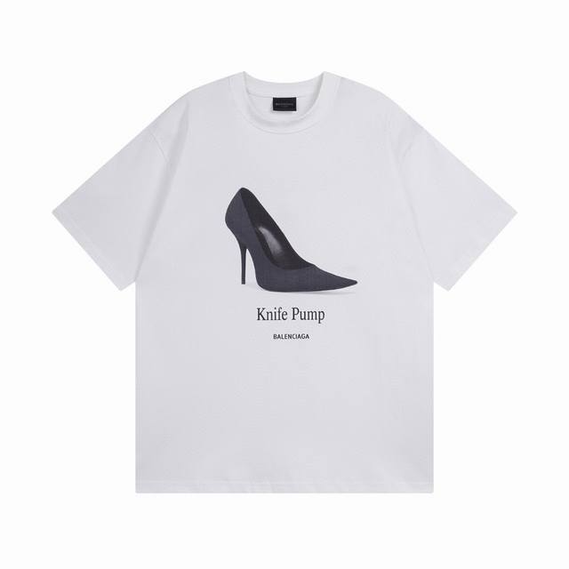 Balenciaga 巴黎世家2025 Ss 高跟鞋前后直喷印花短袖T恤 本市场No.1的质量 真正天花板品质 全部原版开发注意细节图 避免被盗图商家混发 正确