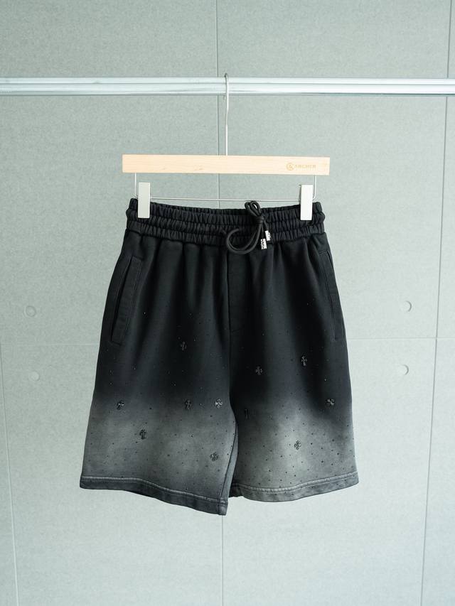 Chrome Hearts 克罗心 25S S 水洗渐变水钻马蹄棉质短裤五分裤 货号：3503 颜色：黑色 尺码：M L Xl Xxl 尺寸推荐：M码适合120
