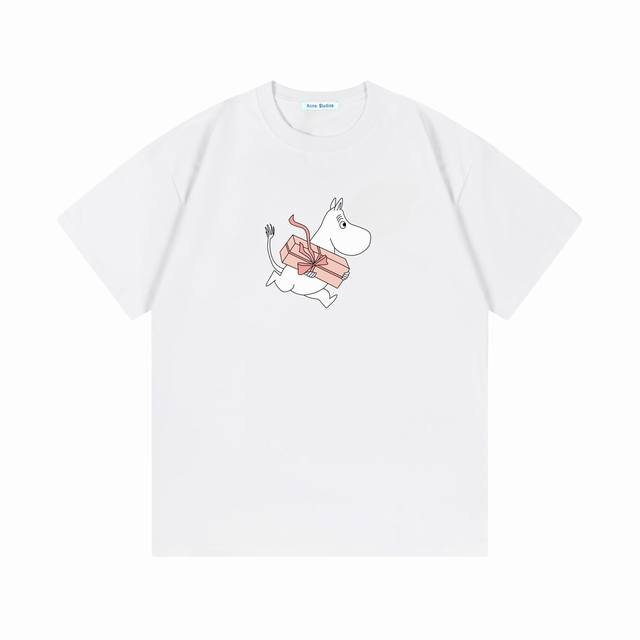 Acne Studios×Moomin 联名限定款 2025Ss 官网同步 联名字母Logo 男女同款 短袖T恤 定制300克100％双纱纯棉面料 定染32支双