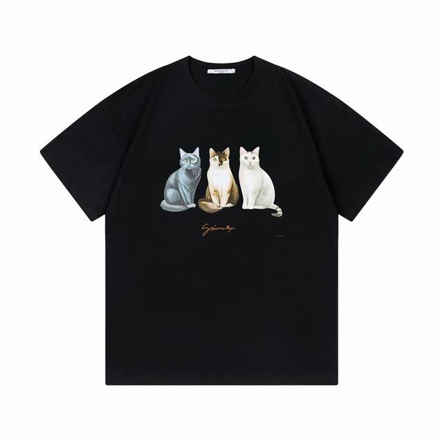 Givenchy 纪梵希 2025新款 官网同步 三只猫咪Logo 男女同款 短袖T恤 定制300克100％双纱纯棉面料 定染32支双股螺纹 领标吊牌主唛三标齐