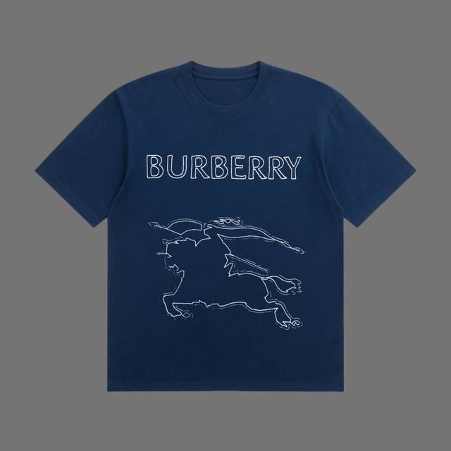高端品质 Burberry 2025Fall 春夏系列 战马线条短袖T恤 区别普通印花 定织270G32支双纱纯棉面料 宽松版型 男女同款 Size：S M L