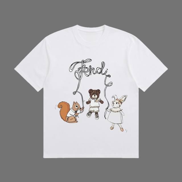 高端品质 Fendi 2025Fall 春夏系列 小动物短袖T恤 区别普通印花 定织270G32支双纱纯棉面料 宽松版型 男女同款 Size：S M L Xl