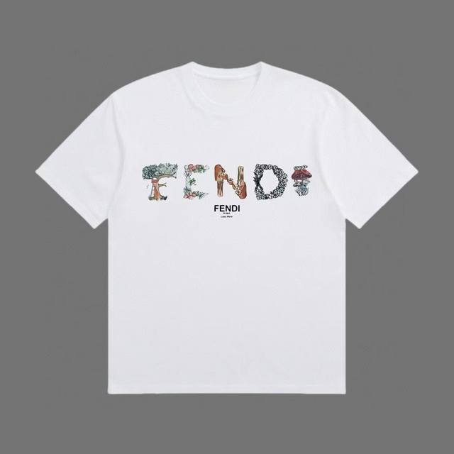 高端品质 Fendi 2025Fall 春夏系列 卡通动漫Logo短袖T恤 区别普通印花 定织300G32支双纱纯棉面料 宽松版型 男女同款 Size：Xs S