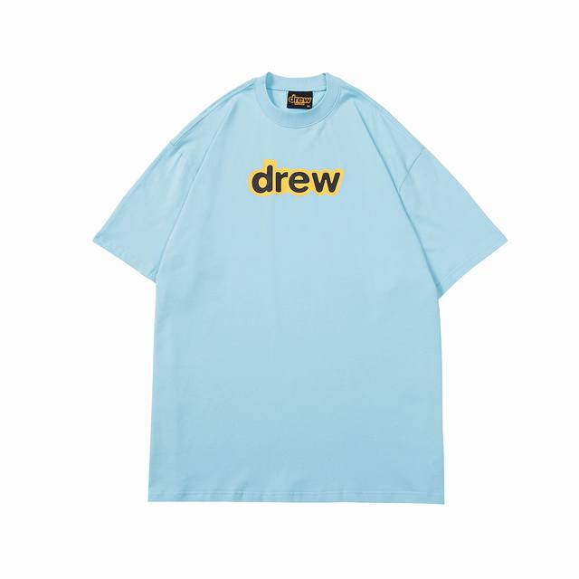 drew 笑脸短袖T 字母款 #802 定织定染32支230克双纱棉面料 进口胶浆印花，领口纯棉螺纹定制，不易变形，可区别市场版本，开模定制新款吊牌 水洗标 原