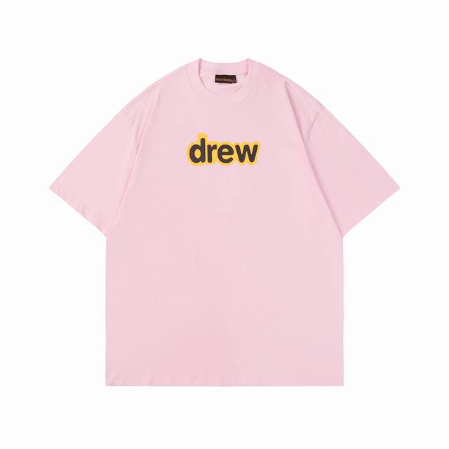 drew 笑脸短袖T 字母款 #802 定织定染32支230克双纱棉面料 进口胶浆印花，领口纯棉螺纹定制，不易变形，可区别市场版本，开模定制新款吊牌 水洗标 原